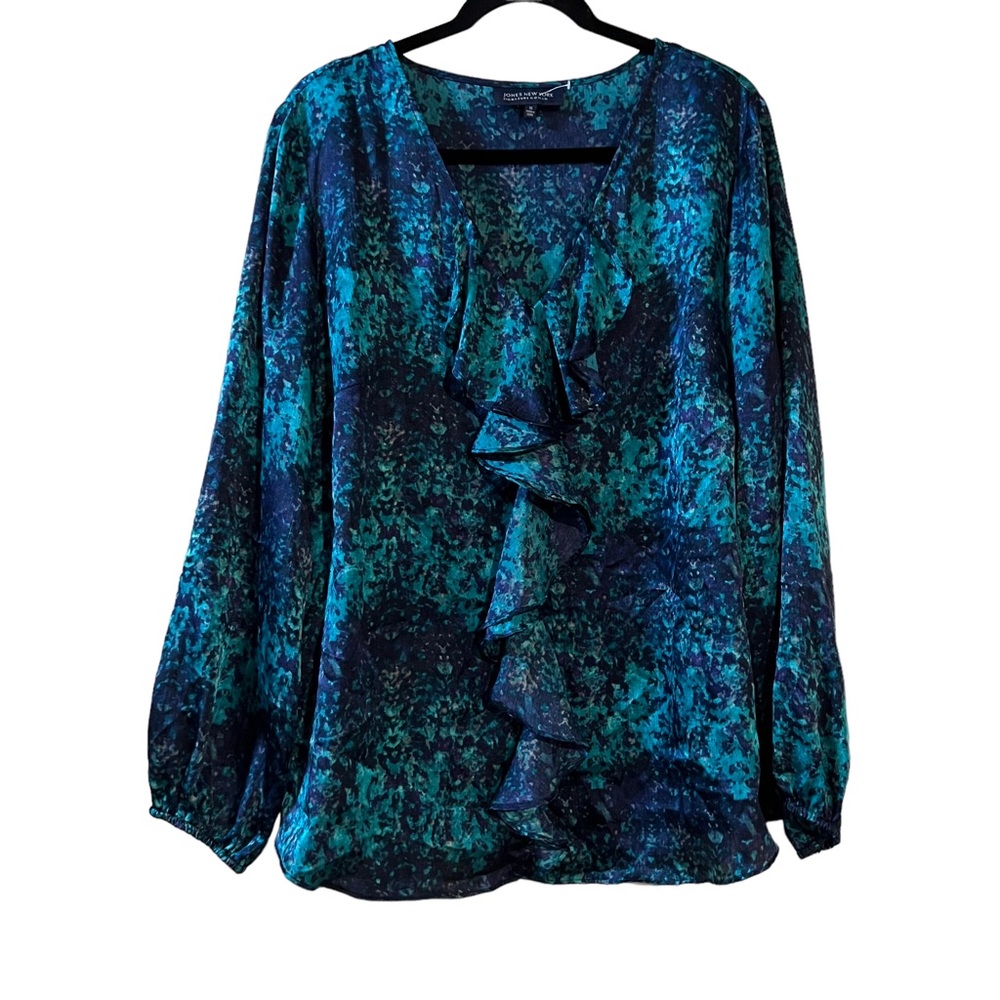 JONES NEW YORK Ruffle Blouse Watercolor Blue 1x